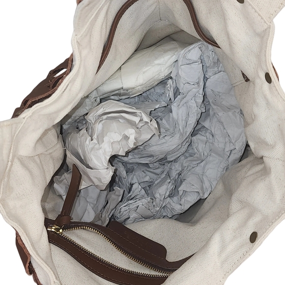 MICHAEL Michael Kors. Linen & Leather Pacific Market Bag. Brown & Tan - Picture 9 of 13